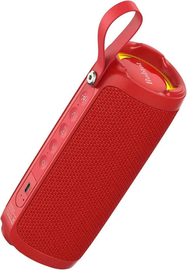 Alt view image 3 of 5 - Portable Bluetooth Speaker, 15W Waterproof, RGB Light, TWS, Blue | Dual passive radiators, Bluetooth 5.3, IPX6 splash-ready, TWS stereo, RGB lights and hands-free calls for home and travel use Red