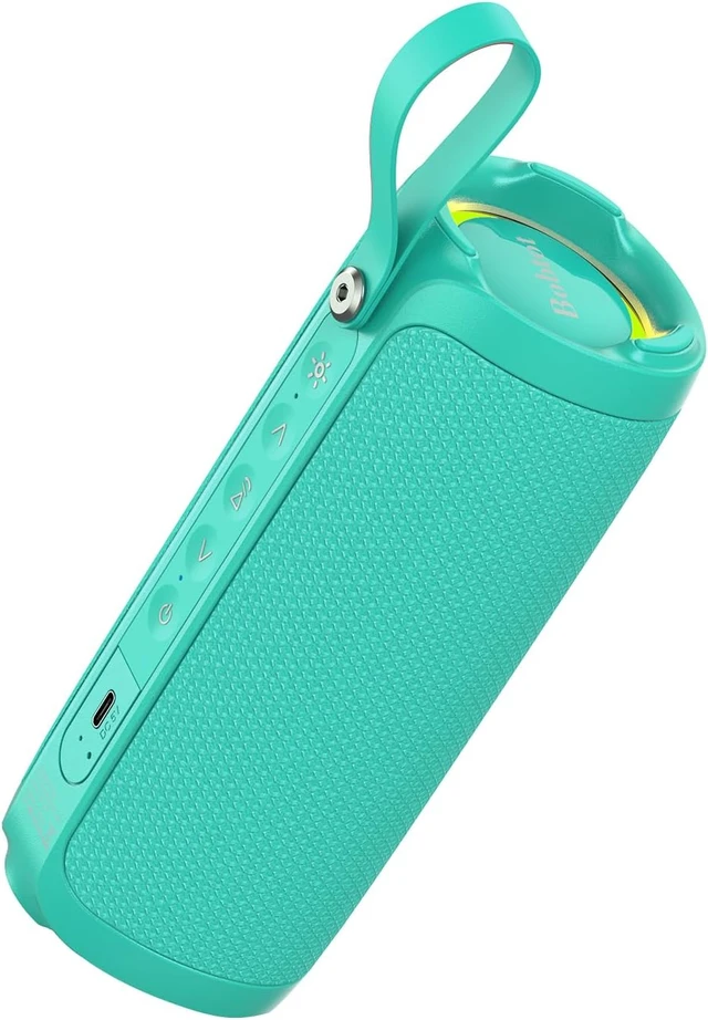 Alt view image 4 of 4 - Portable Bluetooth Speaker, 15W Waterproof, RGB Light, TWS, Blue | Dual passive radiators, Bluetooth 5.3, IPX6 splash-ready, TWS stereo, RGB lights and hands-free calls for home and travel use Teal