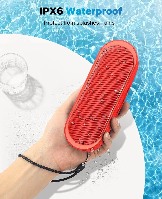 Alt view image 4 of 4 - Bluetooth Speakers, Waterproof Portable Speakers with TWS, 24 Playtime, Stereo Sound, Wireless for Home Shower Pool Beach Outdoor Red