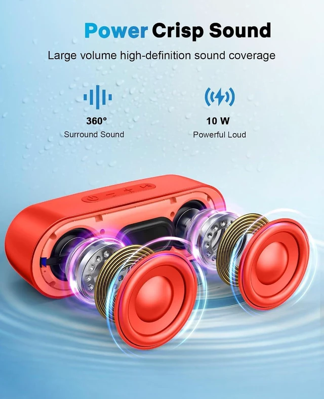Alt view image 2 of 4 - Bluetooth Speakers, Waterproof Portable Speakers with TWS, 24 Playtime, Stereo Sound, Wireless for Home Shower Pool Beach Outdoor Red