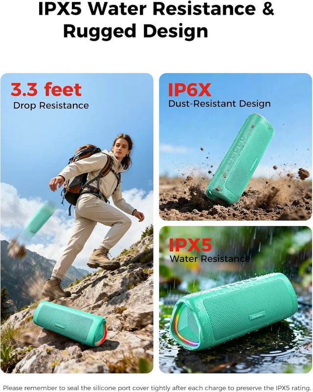 Alt view image 2 of 4 - Bluetooth Speaker, 20W HD Sound, Portable Wireless, IPX5 Waterproof, Up to 24H Playtime, TWS Pairing, for Home/Party/Outdoor/Camping/Beach Essentials, Electronic Gadgets, Birthday Gift (Orange) Teal