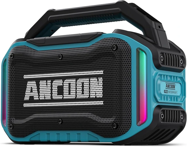 Alt view image 3 of 4 - Speakers Bluetooth Wireless: 80W(Peak) Loud Speaker with Bass | 20H, Rugged, IPX6 Waterproof, Large Jobsite Speakers for Work, Outdoor, Workshop, Garage - Portable Handle with TWS (Black) Sky Blue