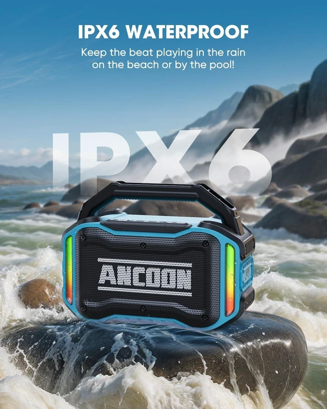Alt view image 4 of 4 - Speakers Bluetooth Wireless: 80W(Peak) Loud Speaker with Bass | 20H, Rugged, IPX6 Waterproof, Large Jobsite Speakers for Work, Outdoor, Workshop, Garage - Portable Handle with TWS (Black) Sky Blue