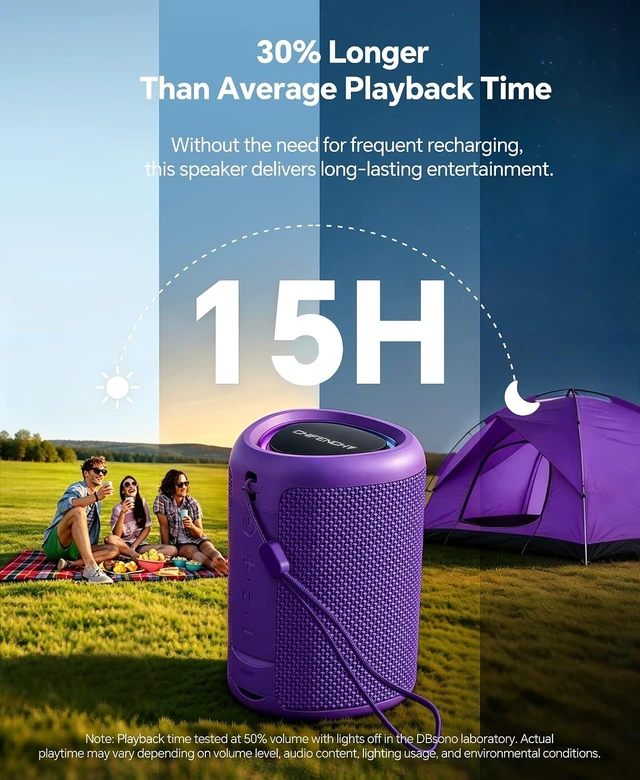 Alt view image 2 of 5 - Portable Bluetooth Speaker Gift Ideas: Outdoor Travel Essentials Waterproof | Powerful HD Sound, Dynamic Lights, 15H Playtime, BT 5.3, TWS Pairing, IPX5 Beach|Camping|Pool Accessories, Halloween Music