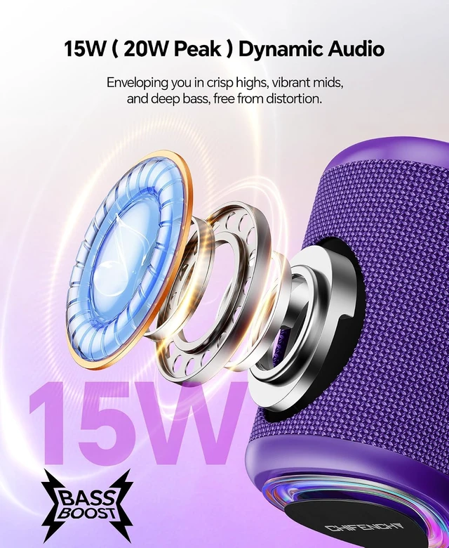 Alt view image 3 of 5 - Portable Bluetooth Speaker Gift Ideas: Outdoor Travel Essentials Waterproof | Powerful HD Sound, Dynamic Lights, 15H Playtime, BT 5.3, TWS Pairing, IPX5 Beach|Camping|Pool Accessories, Halloween Music