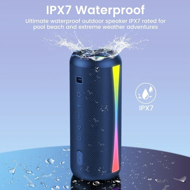 Main image of Portable Bluetooth Speaker, 2026 Wireless Speaker with HD Stereo Sound, 30H | 2026 Bluetooth 5.4, Deep Bass, LED Lights, IP7, TWS Pairing, Built-in Mic, for Outdoor, Home, Shower, Beach, Party, Gift