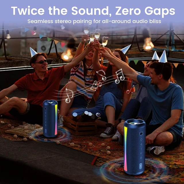 Alt view image 3 of 4 - Portable Bluetooth Speaker, 2026 Wireless Speaker with HD Stereo Sound, 30H | 2026 Bluetooth 5.4, Deep Bass, LED Lights, IP7, TWS Pairing, Built-in Mic, for Outdoor, Home, Shower, Beach, Party, Gift