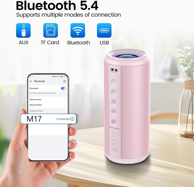 Alt view image 3 of 4 - Portable Bluetooth Speaker, 2026 Wireless Speaker with HD Stereo Sound, 30H | 2026 Bluetooth 5.4, Deep Bass, LED Lights, IP7, TWS Pairing, Built-in Mic, for Outdoor, Home, Shower, Beach, Party, Gift