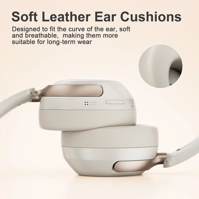 Alt view image 3 of 4 - QC30 Hybrid Active Noise Cancelling Headphones, 60H Playtime, Built-in Mic, Wireless Over Ear Headsets with Case,Bluetooth 5.4,Deep Bass Comfort Fit Soft-Earpads Fast Charging -Dunes Grey Beige White
