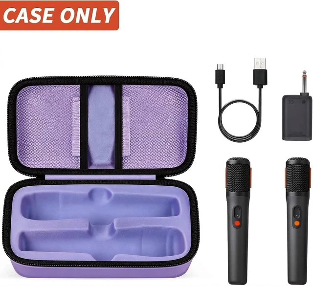 Alt view image 4 of 4 - Bluetooth Microphone Wireless Case for JBL PartyBox Wireless Mic | 2X Digital Microphones Holder Organizer, Portable Mic Box for Rechargeable Battery, Receivers, Adapter (Bag Only)-Black Purple