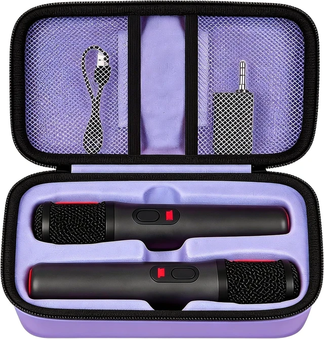 Alt view image 2 of 4 - Bluetooth Microphone Wireless Case for JBL PartyBox Wireless Mic | 2X Digital Microphones Holder Organizer, Portable Mic Box for Rechargeable Battery, Receivers, Adapter (Bag Only)-Black Purple