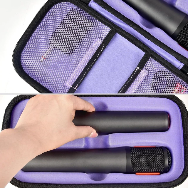 Alt view image 3 of 4 - Bluetooth Microphone Wireless Case for JBL PartyBox Wireless Mic | 2X Digital Microphones Holder Organizer, Portable Mic Box for Rechargeable Battery, Receivers, Adapter (Bag Only)-Black Purple