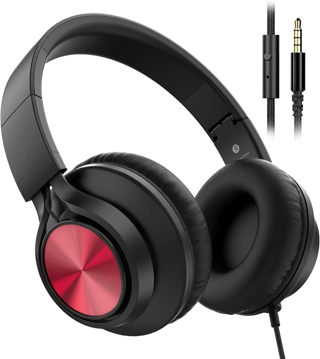 Alt view image 2 of 4 - Kids Headphones with Microphone, School Headphones for K-12 girls-Pink | Over-Ear Headphones for Classroom, Online Learning, Travel, Kids, Teens, Chromebook, Laptop & Tablet Deep Red