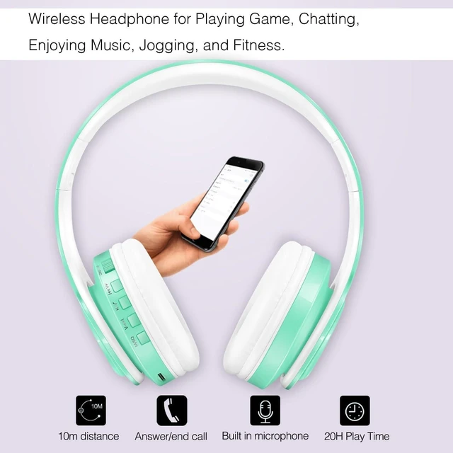 Alt view image 2 of 4 - V5.3 Bluetooth Headphones Over-Ear Wireless Stereo Headset, Pink | Foldable,Micro SD/TF,FM for Cell Phone,PC,Soft Earmuffs & Light Weight for Prolonged Wearing Green