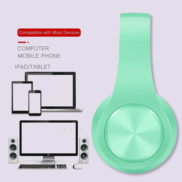 Alt view image 3 of 4 - V5.3 Bluetooth Headphones Over-Ear Wireless Stereo Headset, Pink | Foldable,Micro SD/TF,FM for Cell Phone,PC,Soft Earmuffs & Light Weight for Prolonged Wearing Green