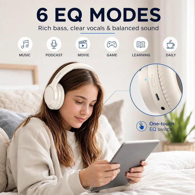 Alt view image 5 of 5 - Bluetooth Headphones Over Ear Wireless Headsets 68H,Stereo Bass,6EQ,Orange | With Built-in Mic,Adjustable Headband Foldable Portable Lightweight for Office/Travel/Tablet//Laptop/,Wired by Aux 3.5mm