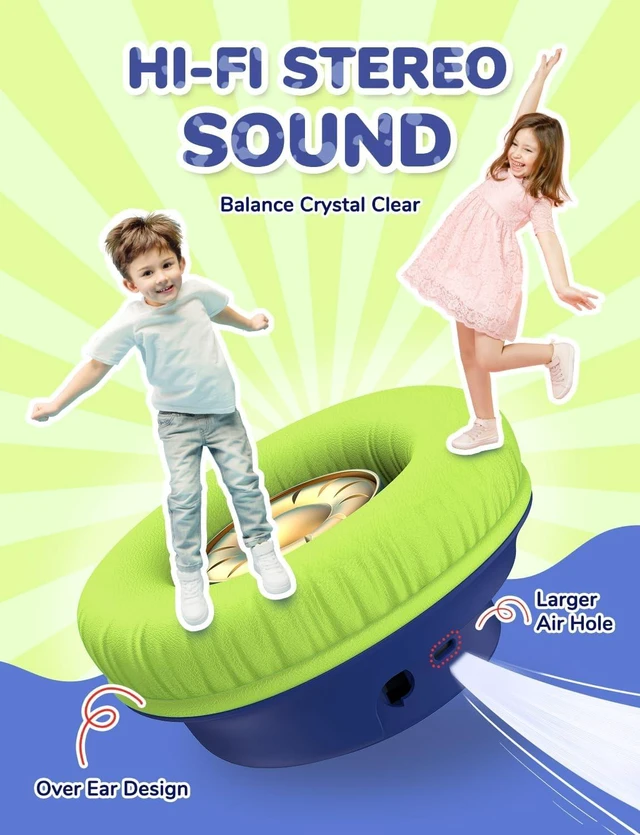 Alt view image 2 of 4 - BTH18 Kids Bluetooth Headphones LED Lights for Toddler Boys Girls | SafeSound Tech, 43H Playtime Stereo Sound, USB C Charging AUX Cable, Over Ear Kids Headphones Wireless for iPad/Tablet/Travel