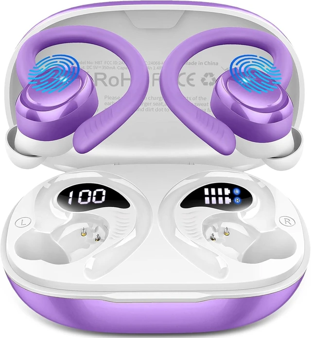 Alt view image 4 of 4 - Wireless Earbuds Sport, Bluetooth 5.4 Headphones 3D Bass Hi-Fi Stereo Over Ear Buds, 60Hrs ENC Noise Cancelling Headset with Earhook, IP-X7 Waterproof Earphones Workout Running Gym for Android iOS