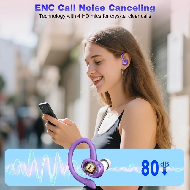 Alt view image 2 of 4 - Wireless Earbuds Sport, Bluetooth 5.4 Headphones 3D Bass Hi-Fi Stereo Over Ear Buds, 60Hrs ENC Noise Cancelling Headset with Earhook, IP-X7 Waterproof Earphones Workout Running Gym for Android iOS