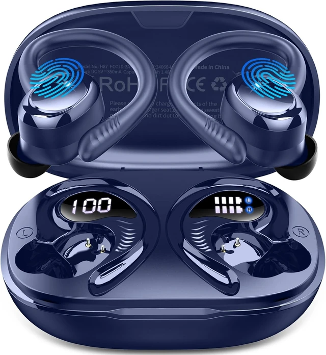 Alt view image 2 of 4 - Wireless Earbuds Sport, Bluetooth 5.4 Headphones 3D Bass Hi-Fi Stereo Over Ear Buds, 60Hrs ENC Noise Cancelling Headset with Earhook, IP-X7 Waterproof Earphones Workout Running Gym for Android iOS