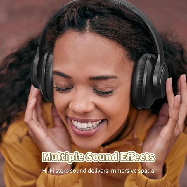 Alt view image 4 of 4 - Bluetooth Headphones Wireless Over Ear Headsets 65H Playtime | Deep Bass, HiFi Stereo, Bluetooth 6.0, Microphone, Comfortable Fit, Foldable, Lightweight, Low Latency for Travel Home Office Black