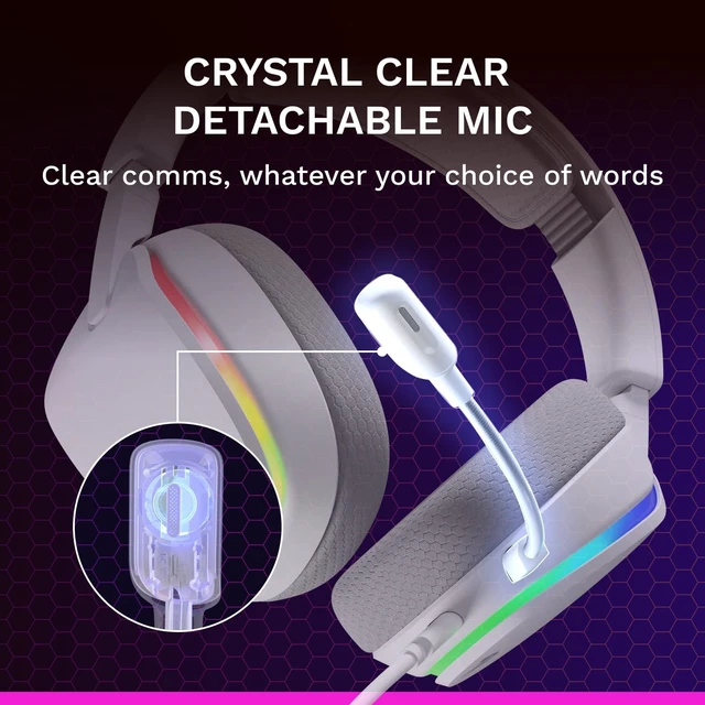 Alt view image 2 of 4 - GHS Eternal RGB - Wired Gaming Headset - PC, PS5, PS4 - Black | Custom Tuned Angled Drivers, Detachable Mic, Memory Foam Comfort, On-Ear Controls, USB-C Multi-Platform System Connection White RGB
