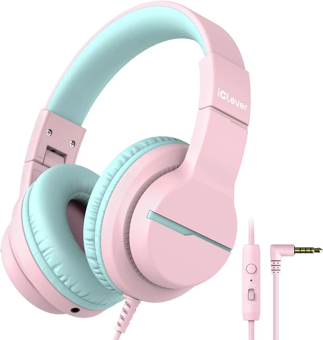 Alt view image 2 of 4 - HS19 Kids Headphones with Cord, Toddler Headphones for Boys Girls | SafeSound Tech, HD Mic Stereo Sound, Over-Ear Headphones for Kids, FunShare Foldable 3.5mm Wired for iPad Computer Travel Pink