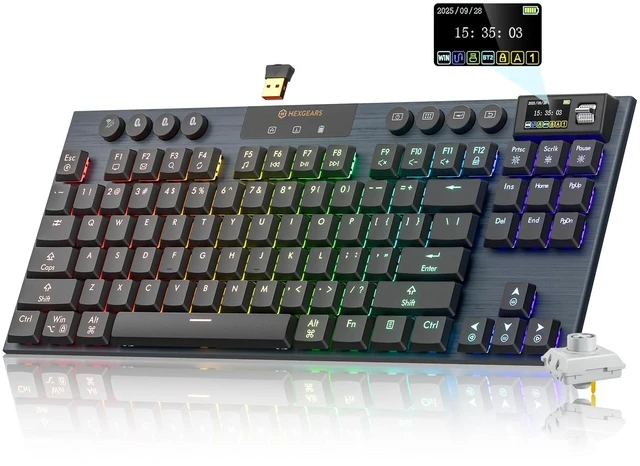 Main image of Immersion A3 Low Profile Wireless Mechanical Keyboard, Clicky | Bluetooth 5.0/2.4GHz/USB C, Hot Swappable, RGB Backlit, TFT Screen, 5800mAh Battery, Aluminum, for PC/MAC