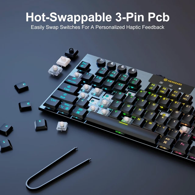 Alt view image 4 of 7 - Immersion A3 Low Profile Wireless Mechanical Keyboard, Clicky | Bluetooth 5.0/2.4GHz/USB C, Hot Swappable, RGB Backlit, TFT Screen, 5800mAh Battery, Aluminum, for PC/MAC