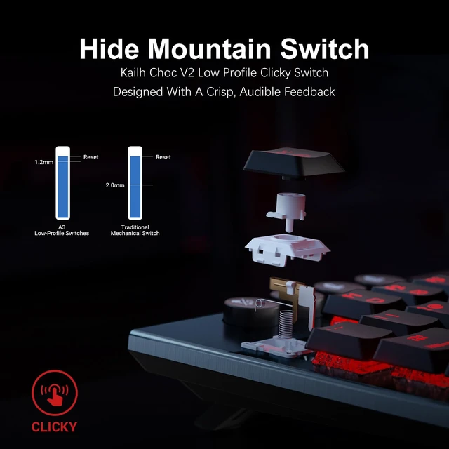 Alt view image 2 of 7 - Immersion A3 Low Profile Wireless Mechanical Keyboard, Clicky | Bluetooth 5.0/2.4GHz/USB C, Hot Swappable, RGB Backlit, TFT Screen, 5800mAh Battery, Aluminum, for PC/MAC