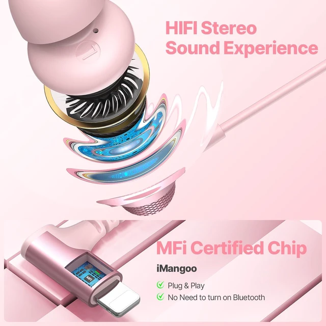 Alt view image 4 of 7 - Wired Earbuds Soft Silicone in Ear Headphones with Lightning Connector | MFi-certified Corded Earphones 90 Degree Angle Plug in Ear Buds with Mic for iPhone 14 13 12 11 Pro Max X XS Max XR 8 Plus 7