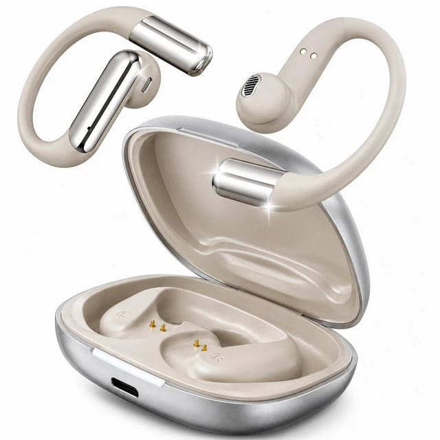 Main image of Wireless Headphones, Bluetooth 5.4 Open Ear Earbuds, Earbuds with A Long Hook with Clear Calls, Long Playtime, Comfortable Secure Fit for Gym, Work & Driving