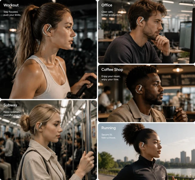 Alt view image 7 of 7 - Wireless Headphones, Bluetooth 5.4 Open Ear Earbuds, Earbuds with A Long Hook with Clear Calls, Long Playtime, Comfortable Secure Fit for Gym, Work & Driving