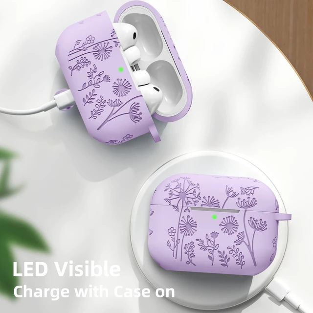 Alt view image 5 of 6 - for AirPods Pro 3 Case with Cleaner Kit & Keychain, Lavender | Flower Engraved Silicone Cover Compatible with Apple AirPod Pro 3 Case Cute for Women, Scratchproof, Shockproof, Dustproof