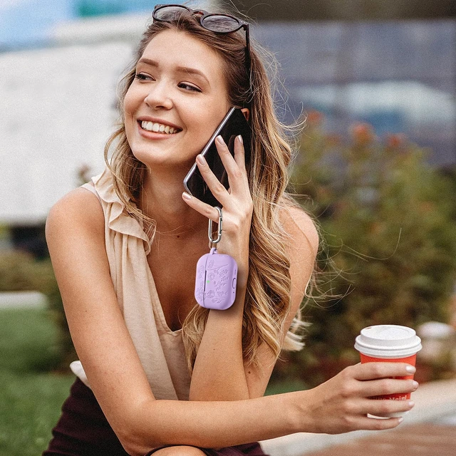Alt view image 2 of 6 - for AirPods Pro 3 Case with Cleaner Kit & Keychain, Lavender | Flower Engraved Silicone Cover Compatible with Apple AirPod Pro 3 Case Cute for Women, Scratchproof, Shockproof, Dustproof