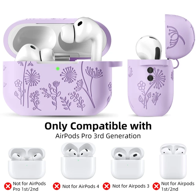 Alt view image 6 of 6 - for AirPods Pro 3 Case with Cleaner Kit & Keychain, Lavender | Flower Engraved Silicone Cover Compatible with Apple AirPod Pro 3 Case Cute for Women, Scratchproof, Shockproof, Dustproof
