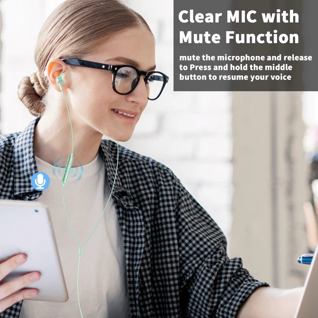 Alt view image 6 of 7 - USB Earbuds Wired with Microphone for PC,USB-A Headset for Computer | Wired USB Headsphones with Mic/7.5ft long Cord,Magnetic Corded Headset for HP/Dell Laptop Home Office Zoom School,Green