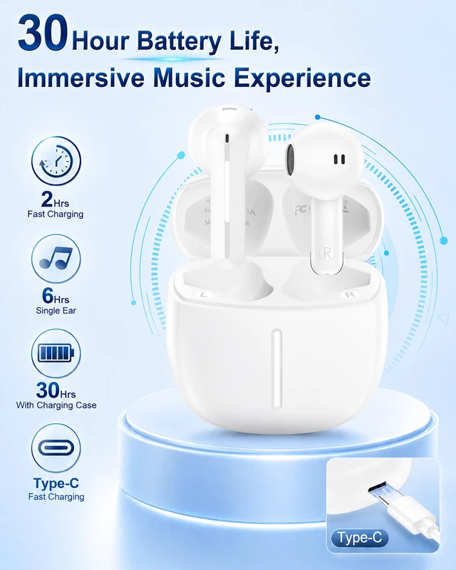 Alt view image 5 of 7 - Air Pods for iPhone Bluetooth Wireless Ear Buds for Apple 17e 17 Pro Max 18 | Blue Tooth Earphones for I Phone 17e 18 pro Max 16 16e Air Pods with Mic