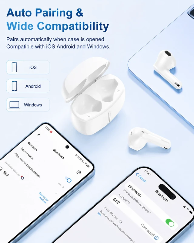 Alt view image 7 of 7 - Air Pods for iPhone Bluetooth Wireless Ear Buds for Apple 17e 17 Pro Max 18 | Blue Tooth Earphones for I Phone 17e 18 pro Max 16 16e Air Pods with Mic