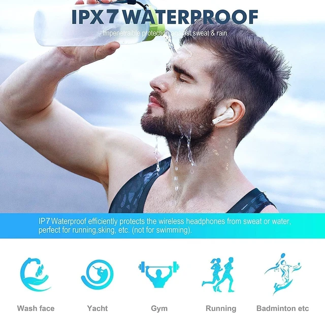 Alt view image 7 of 7 - Wireless Earbuds Headphones with IPX7 Waterproof Bluetooth Earbuds Earphones Headphones with Hi-Fi Stereo Sound Wireless Earphones with Mic 30H Playtime Fast Charge for Android iOS Phone PC Mac