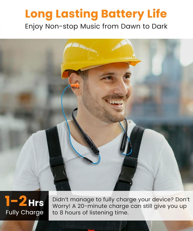 Alt view image 4 of 6 - Bluetooth Work Headphones with Replaceable Earbuds, OSHA, 27dB NRR | Extra Earbud Pair Included | Noise Reduction for Warehouses & Noisy Workplaces | aptX Adaptive/HD | 24H Playtime | CVC Mic