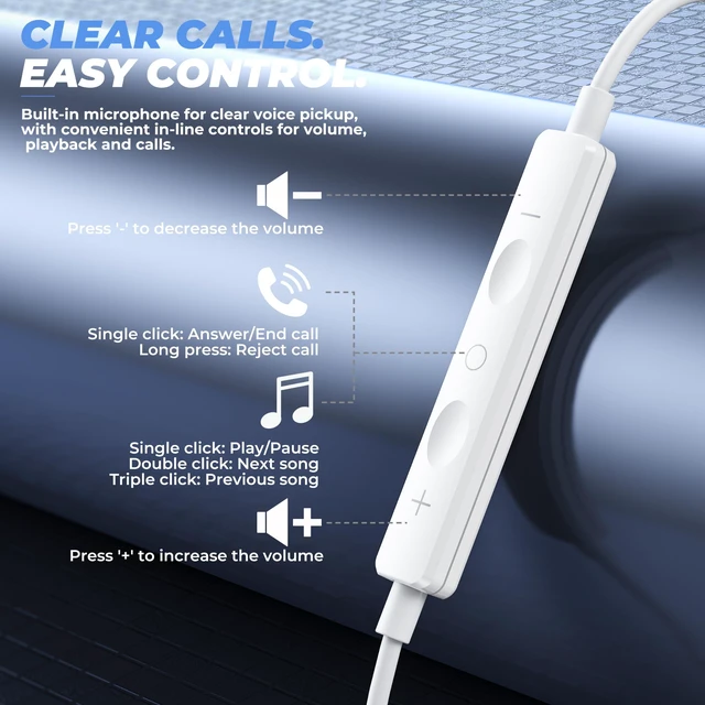 Alt view image 2 of 7 - USB-C Earbuds Wired USB C Headphones for iPhone 17 16 15 Pro Max (2Packs) | USBC Ear Buds Corded with Mic & Volume Control Stereo Noise Isolation,Type C Earphones for Samsung Galaxy S26 S25 S24