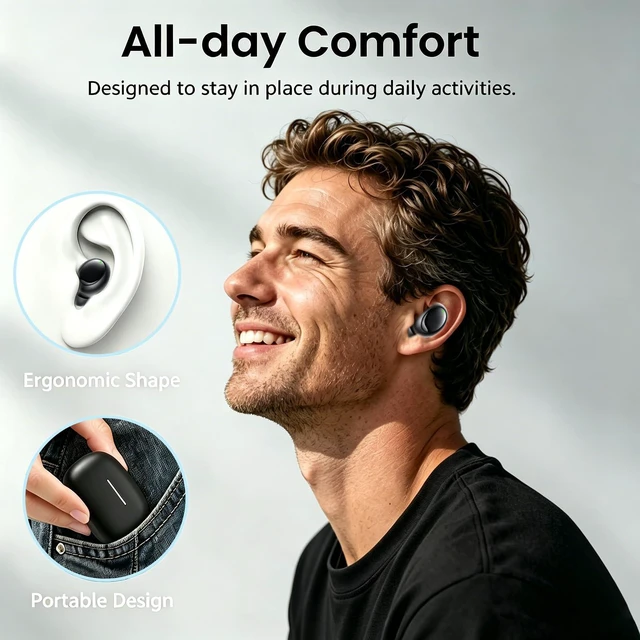 Alt view image 3 of 7 - Wireless Bluetooth 5.4 Small in-Ear Headphones, Hi-Fi Stereo Sound | Featuring a waterproof design and a built-in microphone for clear calls, it is the top choice for sports and music.