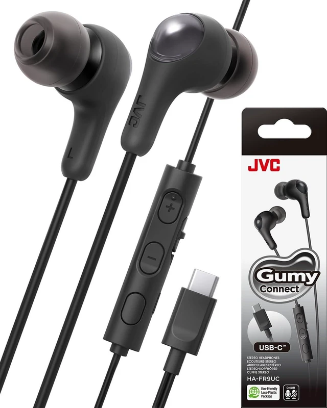 Main image of Gumy Connect USB-C Wired Earbuds Headphones, Delay-Free for Videos and Gaming, Built-in DAC Reduces Noise and Improves Sound Quality, 9.2 mm Diameter Neodymium Drivers - HAFR9UCB (Black)