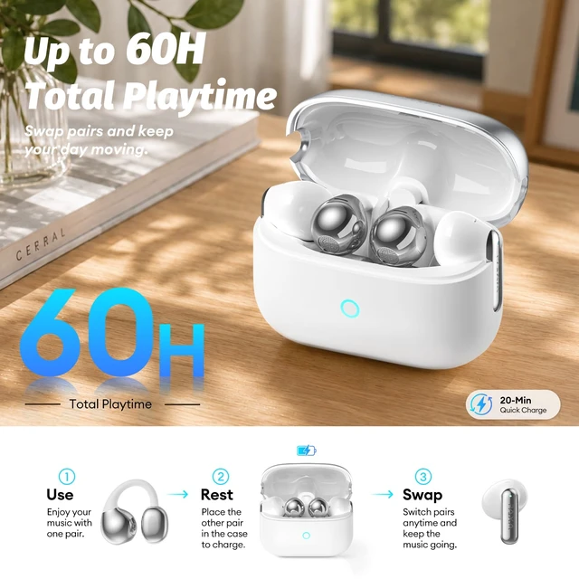 Alt view image 7 of 13 - PAXA 2-in-1 Open-Ear Clip-on Headphones with in-Ear Earbuds, Dual-Mode | Wireless Earbuds Bluetooth 6.0, Open Ear Comfort and In-Ear Focus, 60H Play, Idea for Work Running Fitness Daily Use