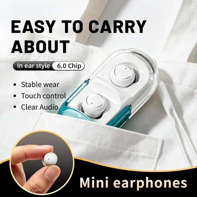 Alt view image 2 of 7 - Mini Wireless Earbuds Bluetooth 6.0 in Ear Light-Weight Headphones,with 360-degree Rotating Charging case,ENC Noise Cancelling, Ergonomic Sport Headphone Headset for Gym/Running/Work(Green)