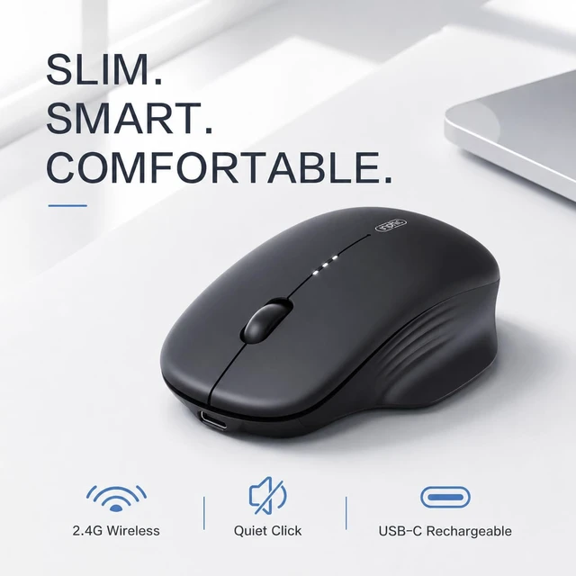 Alt view image 2 of 7 - Wireless Mouse for Laptop, 2.4G Rechargeable Computer Mouse 2400DPI | Quiet Office Cordless USB Mice with Nano Receiver Lightweight Adjustable DPI, Portable Travel Slim Mouse for PC, Mac, Tablet