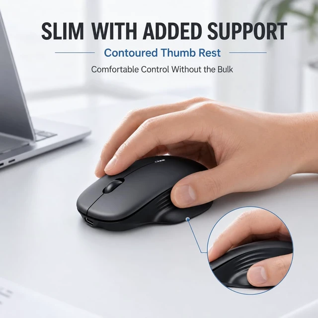 Alt view image 4 of 7 - Wireless Mouse for Laptop, 2.4G Rechargeable Computer Mouse 2400DPI | Quiet Office Cordless USB Mice with Nano Receiver Lightweight Adjustable DPI, Portable Travel Slim Mouse for PC, Mac, Tablet