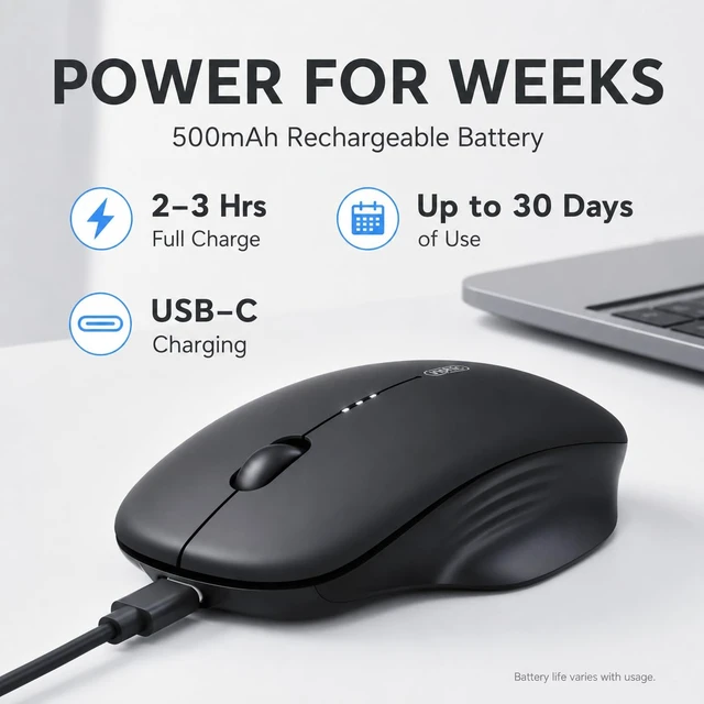 Alt view image 5 of 7 - Wireless Mouse for Laptop, 2.4G Rechargeable Computer Mouse 2400DPI | Quiet Office Cordless USB Mice with Nano Receiver Lightweight Adjustable DPI, Portable Travel Slim Mouse for PC, Mac, Tablet