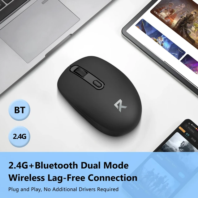 Alt view image 2 of 7 - Wireless Mouse, Bluetooth and 2.4G USB A Dual Mode, Black | 4000 DPI Ergonomic Silent Ambidextrous Compact Mini Portable Cordless Mouse for PC Laptop iPad MacBook
